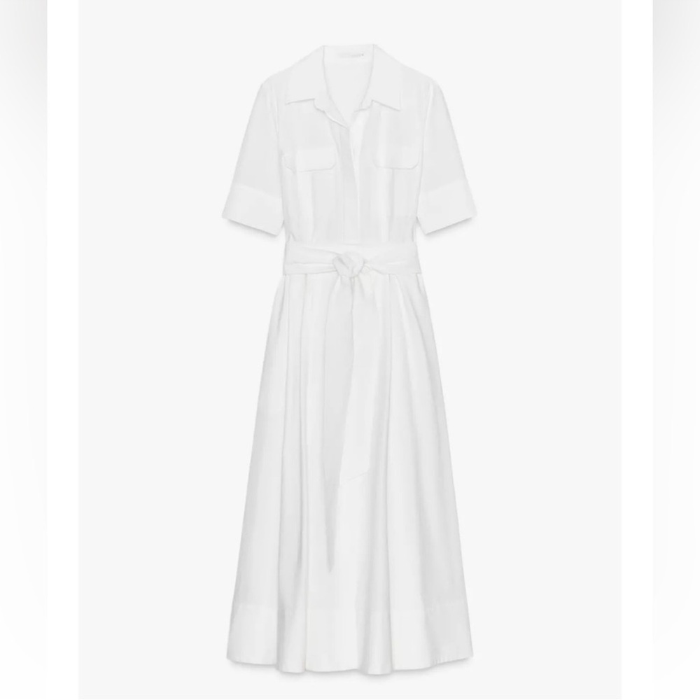 Zara Ivory Midi Shirt Dress with Waist Tie - Picture 6 of 13